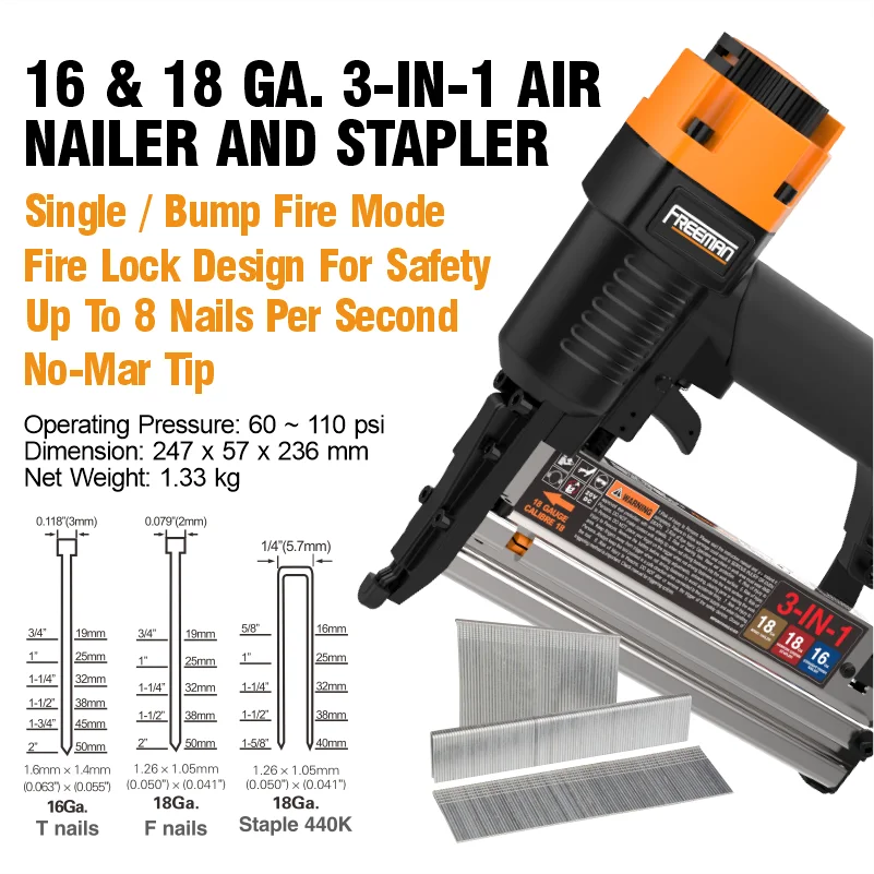 Freeman 16 18 Gauge 2 Inch 3 i - Air Brad Nailer 18 Gauge 2 In 1 ulasan dan harga