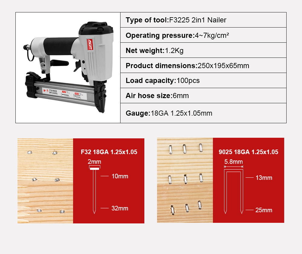 F3225 Pneumatic 2 in 1 Nailer  - Pneumatic Flooring Nailer Stapler 2 In 1 ulasan dan harga